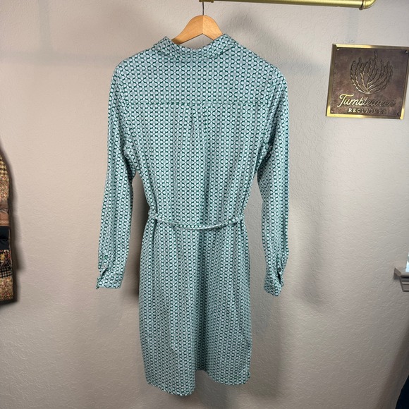 Boden Green White Geometric Floral Cotton Jersey Shirt Dress Tie Waist US 4R - Picture 10 of 11